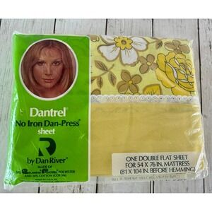 Vintage Dantrel Dan River Floral Yellow Flat Sheet Double New in Package